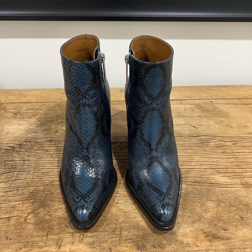 Chic Blue Snakeskin Ankle Boots